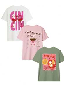 3件套鸡尾酒图案标准女士浓缩咖啡马提尼图案T恤 - 彩色 - 查看 3