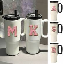 1个冰霸杯，大容量不锈钢恒温水瓶，便携式，26个字母A-Z图案，带吸管手柄 - 白色 - 查看 2