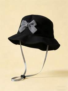 多色儿童渔夫帽，黑白格子蝴蝶结装饰，春夏防晒帽，可调节，适合户外、露营、海滩、日常佩戴，0-3岁 - 1PC - 查看 16