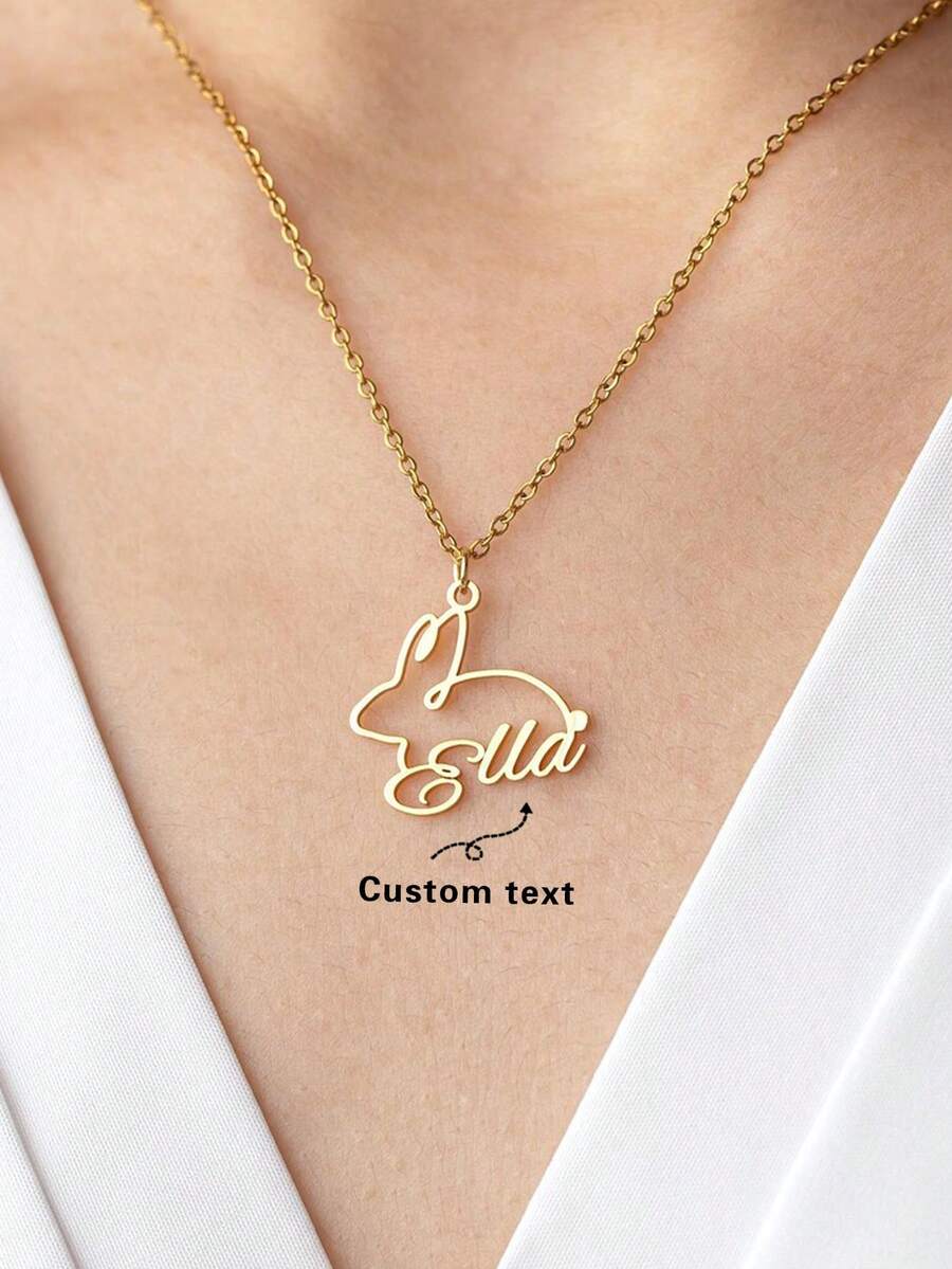 Customized Minimalist Fashion Name Necklace, Easter Gift, Personalized Name Pendant Necklace, Stainless Steel Jewelry, Girlfriend/Boyfriend Gift, Anniversary Birthday Gift, Suitable For Teenagers, Middle/High School Students, College Students, Elegant And Romantic - Multicolor - View 1