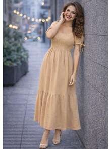 VESTIDO LARGO TIPO CAMPESINO CON MANGA MOD. ALY - Camel - Ver 5