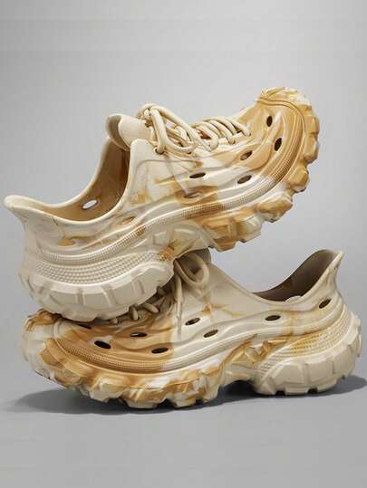 Casual Fashion Thick Sole Marble Pattern Wooden Clogs - Men & Teenage Casual Outdoor Sports Shoes