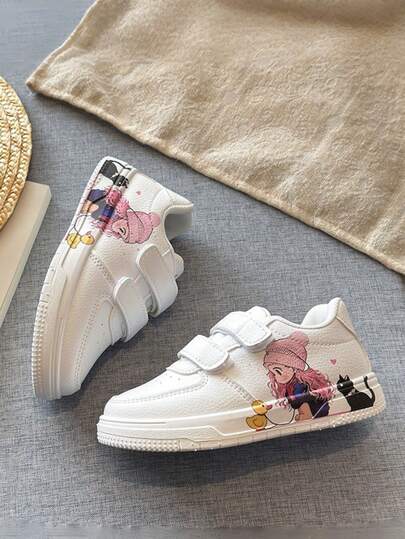 2026春季新款时尚百搭女童图案平底鞋，软底舒适女童运动鞋，休闲鞋，中大童跑步鞋，适合上学和户外活动穿着