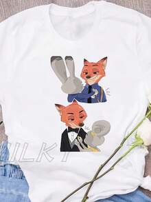 Zutopia 2 Comics Nick Wilde And Judy Hopsprint New Style T-Shirts Fashionable Loose Casual Short-Sleeved T-Shirts For Women - White - View 2
