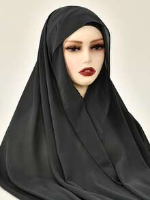 1件纯色磁性雪纺长围巾披肩，柔软轻盈，多功能大码丝滑触感围巾，适合晚礼服、派对、旅行、办公、婚礼礼物 - 磁扣懶人圍巾筒帽一體頭巾 - 查看 18