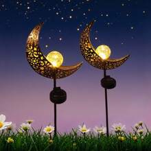 1pc Iron Art Moon Stake Light, Solar Powered Outdoor Lawn Patio Garden Landscape Lighting, Waterproof - Moon Earth Insert - View 4