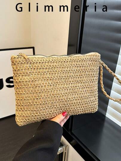 Korean Style Casual Vacation Beach Travel Tote Bag, Summer New Fashion Minimalist Woven Handbag