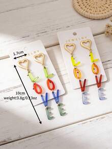A Pair Of Personalized Acrylic Multi-Layer "LOVE" Letter Heart-Shaped Earrings, Suitable For Ladies To Wear Both Daily And On Special Occasions. - Multicolor - View 4