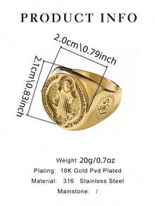 1pc St. Benedict Catholic Religious Men's Ring, 316 Stainless Steel Material, 18K Gold Vacuum Plated Inside & Outside, Durable Waterproof Non-Fading Non-Allergic. Suitable For Religious Events, Theme Parties, And Casual Daily Wear - St. Benedict Men's Ring - View 2