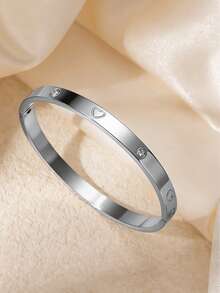 Bộ 3 vòng tay hình trái tim bằng thép không gỉ, đính đá Cubic Zirconia, trang sức thời trang phù hợp cho nữ giới đeo hàng ngày và làm quà tặng. - Bạc 1 - Xem 8