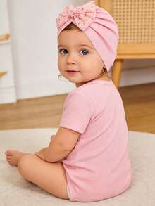 1pc Cute Ribbed Infant Bow Headband Hat, Suitable For Spring/Summer - Multicolor - View 3