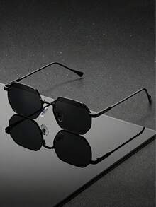 Gold-Rimmed Tinted Square Lens Unisex Fashion , Retro Design, UV Protection, Suitable For Men''s Vacation Style - Multicolor - View 9