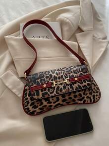 This New Shoulder Bag Features A Simple And Fashionable Design, Decorated With A Leopard Print Pattern And A Striking Color Contrast. It Has A Foldable Design, Allowing It To Be Used As Both A Clutch And A Shoulder Bag. It Is Perfect For Daily Outings, Shopping, Office, Parties, Vacations, And Short Trips. The Color Is Burgundy, Making It Very Versatile. - Red - View 8