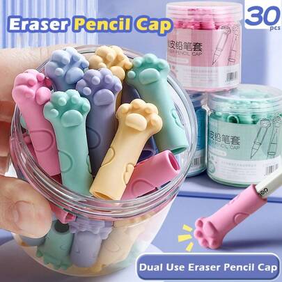 30 chiếc tẩy hình móng mèo đa năng, nắp bảo vệ đầu bút chì cho học sinh, dụng cụ nối dài bút chì, hộp bảo vệ bút chì dễ thương.
