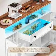Alacenas De Cocina Madera Gabinete Buffet Con Puerta Y Luces,Gabinete de cubiertos multifuncional, gabinete de almacenamiento tipo buffet para cocina, aparador para sala de estar y comedor - Blanco - Ver 6