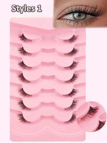 Cat Eye Lashes Natural Eyelashes Short Wispy Lash Strips Volume Cateye False Eyelash Medium Length Fake Lashes Natural Looking Hybrid Clusters Full Demi Wispies Strip (A1 | 8-14MM) - Black - View 7