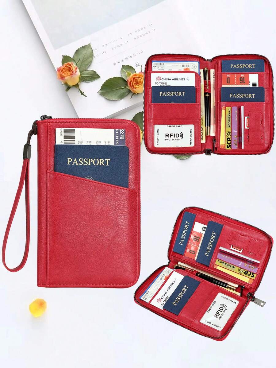 CHARM INFINITE Simple Long Type Passport Bag Soft PU Leather Multi Card Position Travel Essentials