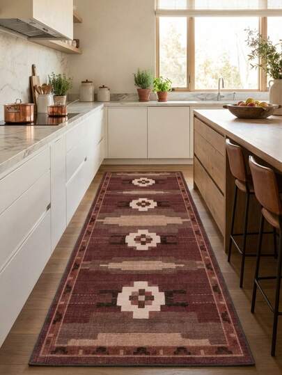 1 pieza Alfombra/Alfombra de área/Alfombra de baño/Felpudo/Pasillo/Pasillo, Estilo europeo clásico Ins - Patrón floral geométrico moderno y elegante, Adecuado para baño, cocina, entrada, pasillo, mesita de noche, sala de estar, dormitorio, suave y lavable, decoración del hogar