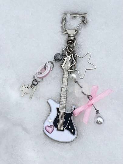 1 pieza Lindo colgante de guitarra con gato tocando la guitarra, adecuado para decorar teléfonos, bolsos, llaves, auriculares y otros artículos, de moda y elegante