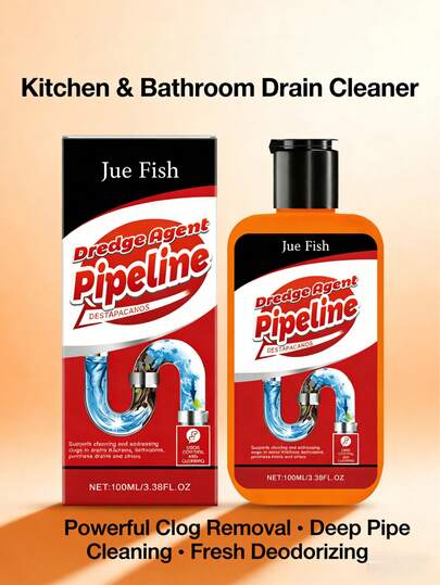 JUE FISH 骊鱼管道疏通剂，广泛用于厨房、浴室、马桶管道堵塞清除和水垢清洁，操作简便，步骤简单，适合所有年龄段。