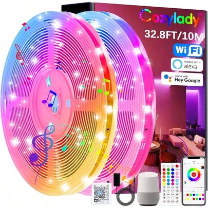 Tira LED de Wifi 10M, Cozylady Luces LED RGB 5050 Música de Tira, Compatible con Alexa y  Home, con Control de APP + Control Remoto IR de 44 Teclas, para Cuarto, Bar, DecoracióN de Interior