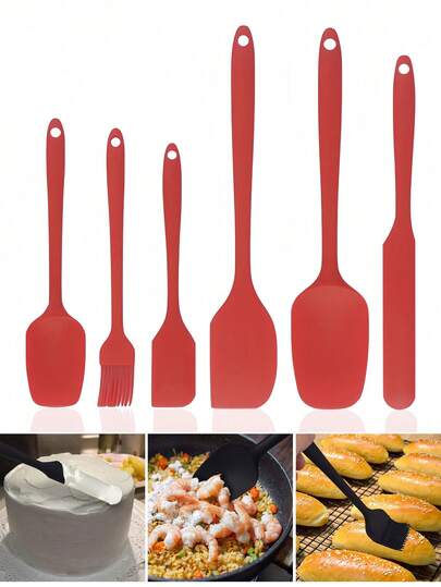 1pc/6pcs Baking Set,Integrated Silicone Scraper,High Temperature Resistant Cake Spatula, Blender,Sauce Brush,Apply Oil Brush,Cream Knife,Oil Brush Spatula,Cake Cream Cooking Silicone Spatula And Kitchen Cooking Non Stick Silicone Spatula, Scraper,Butter Knife, Used For Cream, Jam, And Butter,Easy To Clean,Suitable For Households