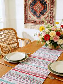 1 Stück Tischläufer im Boho-Stil, rot-geometrisches Streifenmuster, rechteckige Tischdekoration, waschbar, geeignet für Couchtisch, Schuhschrank, Tischdekoration, passend für Esszimmer, Wohnzimmer, Zusammenkünfte, Partys, Picknicks, Camping, Feiertage, Outdoor-Dekoration, Frühling/Sommer - Verschiedenfarbig - Übersicht 9