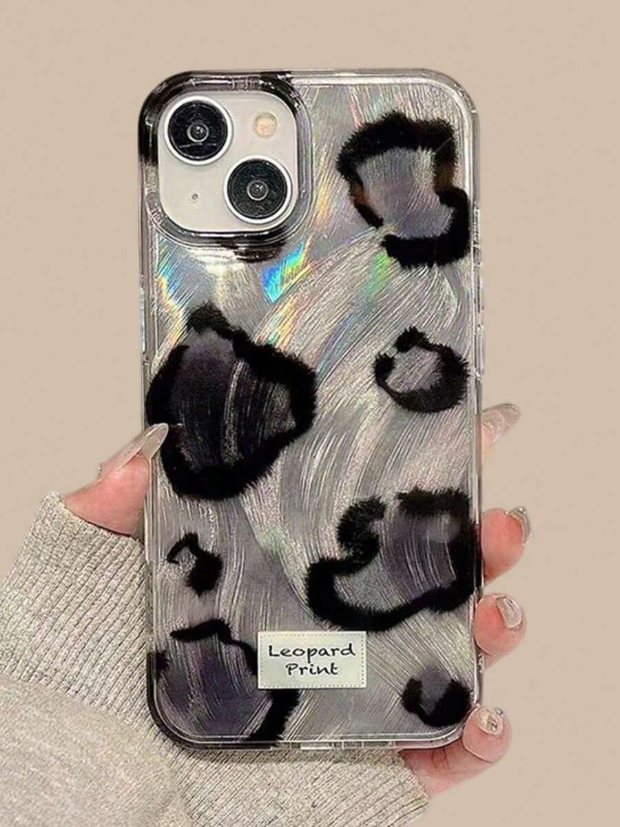 猎豹纹单件羽毛雪纺黑色豹纹防震全包手机壳保护套，兼容 11/12/13/14/15/16/17/Pro Max - 黑色 - 查看 1