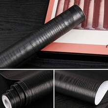 1 Roll Black Wood Grain Self-Adhesive Removable Wallpaper, Waterproof And Durable For Wall, Cabinet, Furniture, Kitchen, Bar Countertop, 45cm X 1000/500/300/100cm - Black - View 2
