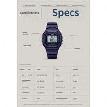 Đồng hồ kỹ thuật số Casio W-218H màu tím cổ điển hình vuông, chống nước 50M, có đèn LED, đa chức năng, dành cho học sinh và thể thao. - Một cỡ - Xem 9