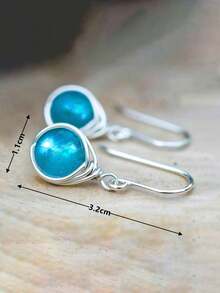 1 Pair Fashion Moonstone Water Drop Earrings, Suitable For Women, Can Be Used For Weddings, Engagements, Anniversaries, Parties, Valentine's Day, Also Can Be Given As Gifts To Mothers, Mother's Day, Etc. - 藍色 - 查看 4