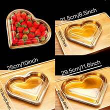 5 Packs Heart-Shaped Plastic Serving Trays With Lids - Multi-Purpose Large Capacity Snack Containers For Fruits, Vegetables, Salads, Cheese Boards, And Parties - Gold - View 2