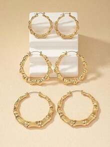 6pcs/Set Ultra-Light Bamboo Earrings, Suitable For Party And Daily Wear - Yellow Gold - View 9