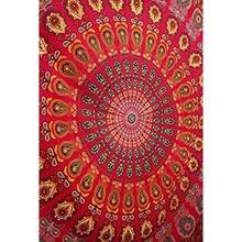 Bless International Tapiz indio hippie bohemio psicodélico pavo real mandala colgante de pared ropa de cama Rojo dorado King 88x104Inches (225x265Cms) - Rojo Dorado - Ver 4