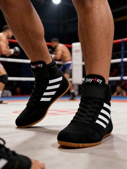 Zapatillas deportivas de boxeo de caña alta para hombres, antideslizantes, con suela de goma, zapatos de lucha transpirables para entrenamiento de boxeo en interiores