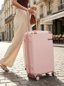 Carry-On Suitcase For Domestic And International Travel, 4 Double Wheels, 360° Rotating Lock, Built-In Padlock - 淺粉色 - 查看 3