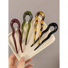 French Twist Hair Forks, U-Shaped Wavy Hair Clips, Suitable For Spiral Buns, Tortoiseshell Color, Fashionable, Flexible And Durable Women Hair Accessories, Styling Hair Clips, Hair Pins - 彩色 - 查看 2