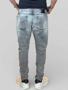 Men's Slim Fit Premium Denim Jeans With Elastane Lycra - 淺灰色石洗 - 查看 3