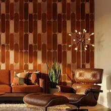 Retro Geometric Terracotta Brown Self-Adhesive Wallpaper, Medieval Modern Style Wall Decor, Suitable For Bedroom Backdrop, Living Room - A - View 5