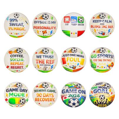 12颗混合世界杯足球元素玻璃宝石，25毫米凸圆形，DIY钥匙扣吊坠配件