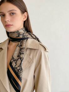 1条90x90厘米方形真丝方巾，女士斜纹缎面佩斯利花纹和腰果花复古图案，可用作领巾、头巾、时尚配饰、披肩、围巾 - 彩色 - 查看 4