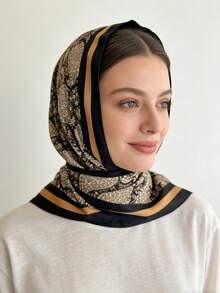 1条90x90厘米方形真丝方巾，女士斜纹缎面佩斯利花纹和腰果花复古图案，可用作领巾、头巾、时尚配饰、披肩、围巾 - 彩色 - 查看 10