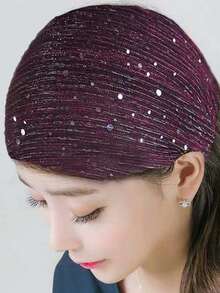 1pc New Headscarf Salon, European And American Style Sequin Cross Edge Headscarf, Autumn Silk Scarf Shawl, Suitable For Dress Matching - 紅色 - 查看 2