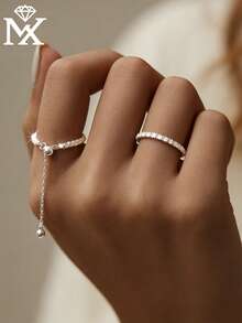 SYMFNY 1枚奢华闪亮925银菊花链可调节戒指，精致纹理细节，百搭日常佩戴饰品，简约优雅小众设计 - 銀色 - 查看 1