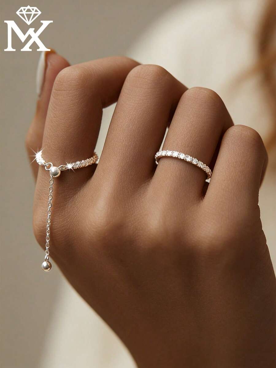 SYMFNY 1枚奢华闪亮925银菊花链可调节戒指，精致纹理细节，百搭日常佩戴饰品，简约优雅小众设计 - 銀色 - 查看 1