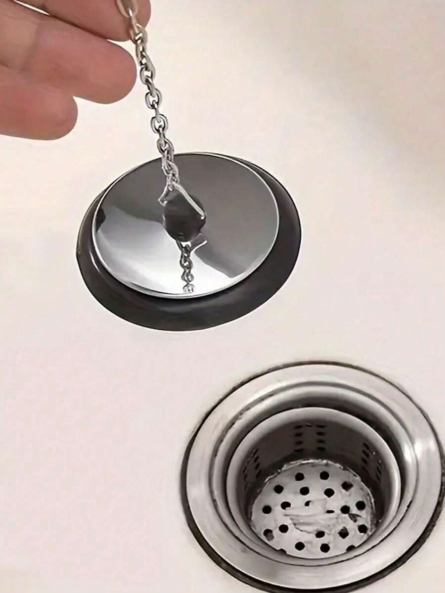 1pc Drain Stopper With Chain, Bathtub Sink Water Stopper, Bathroom Sink Plug, Bathroom Accessories - Round - View 1