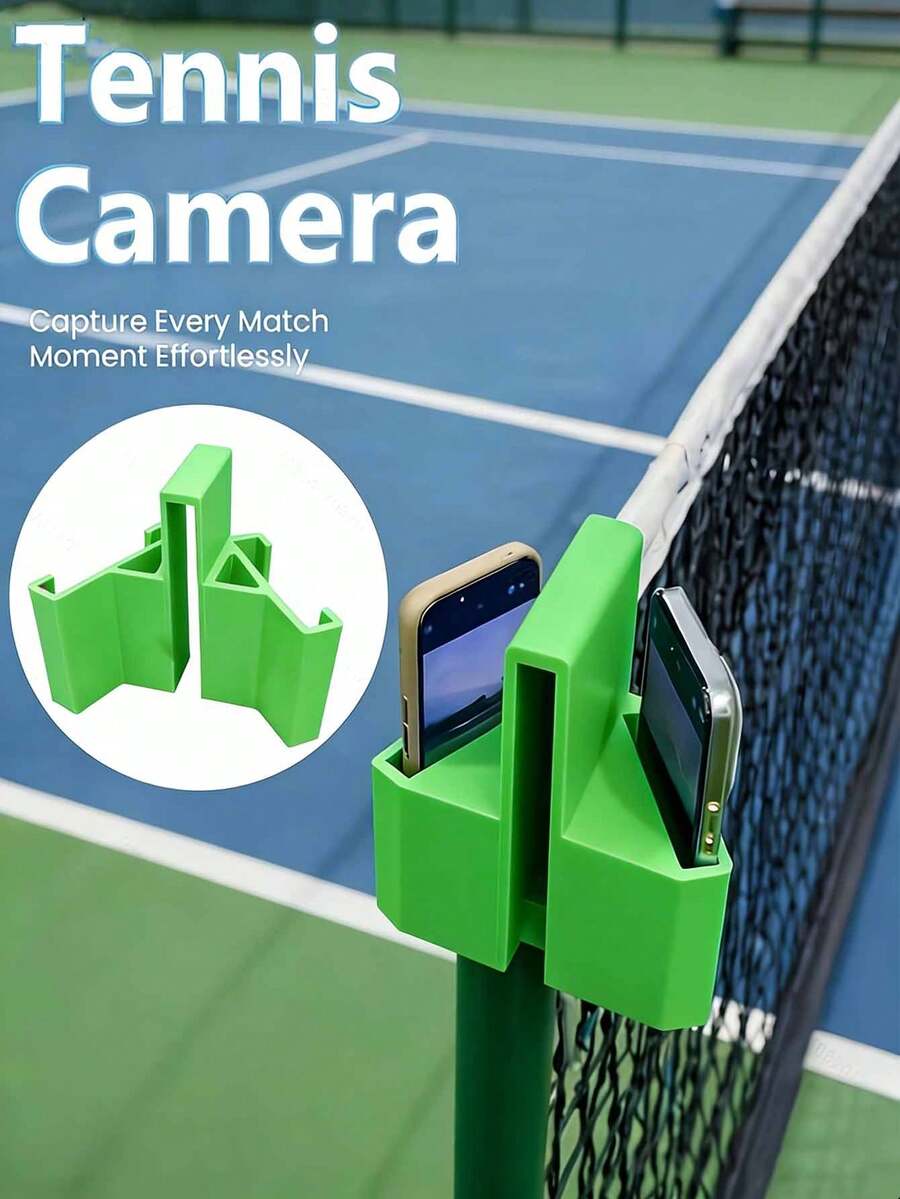 1PC Tennis Racket Phone Mount - Dual Camera Phone Holder Designed For Tennis, Easy Installation, Lightweight And Portable, Best Gift For Tennis Enthusiasts - Pileball Court Phone Recorder
