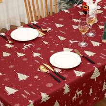 Rectangular Waterproof Christmas Tablecloth - Deer And Tree Design - Durable Polyester - Perfect For Parties, Home And Outdoors - Festive Table Decoration - 60x120/60x102 Inches - Gold 54"*79" - View 7