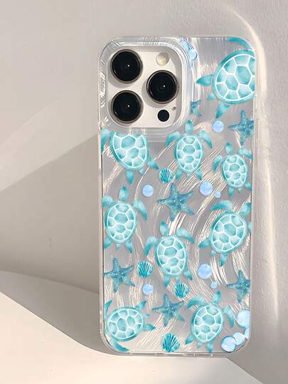 1pc Refreshing Ocean-Themed Healing Turtle, Starfish, Shell Bubble Pattern Phone Case, Silver Transparent Thick Protective Cover Compatible With Samsung A05, A05S, A13, A14, A15, A53, A54, A55, A56, S22, S23, S24, S25, Compatible With IPhone 11, 12, 13, 14, 15, 16, 17 Pro Max