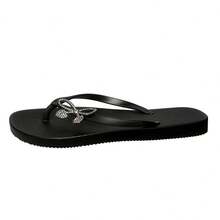 1 đôi dép xỏ ngón màu đen trơn đính đá và nơ - màu đen - Xem 9